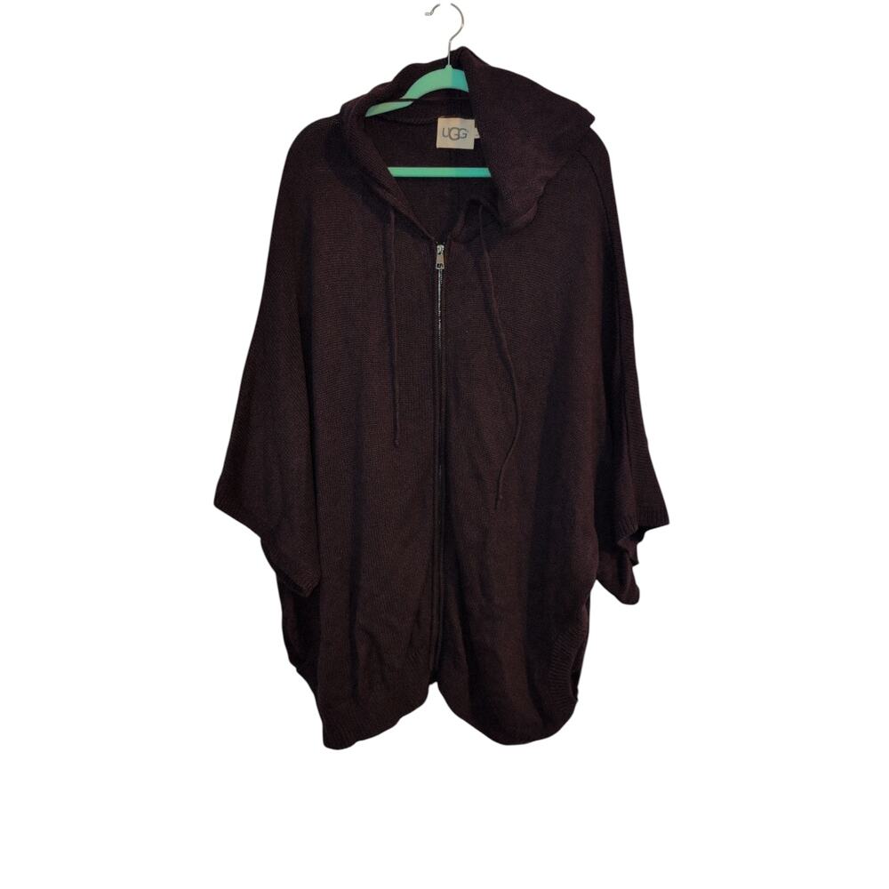 UGG Women's Brown Hooded Zip-Front Sweater Poncho